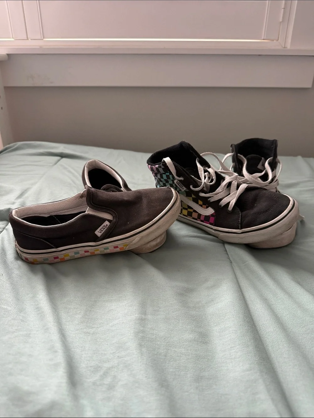 Vans Kids Black Slip-On & High-Top Sneakers with Multicolor Checker Trim